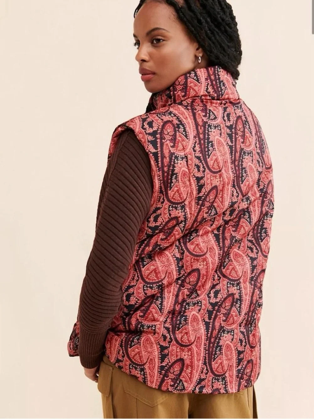 Free People Pink Paisley Quilted Vest